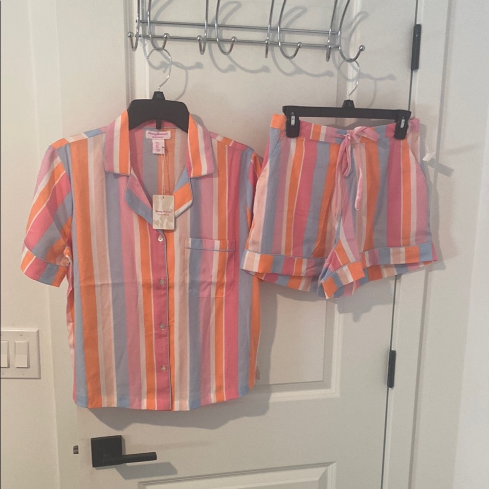 Tommy Bahama Pink and Orange Pajama Set Vibrant Stripes